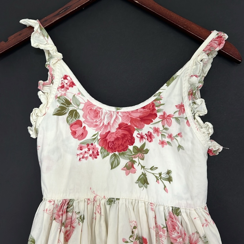 Girl’s Sleeveless Summer Dress Crème Pink Size 12 100% Cotton Rose Pattern - Picture 3 of 11